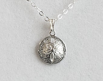 Textured or Hammered 925 Sterling Silver Sand Dollar Pendant with 925 Sterling Silver Flat Cable Chain & 925 Sterling Silver Lobster Clasp