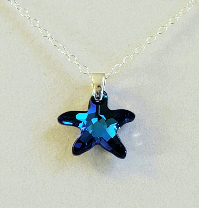 Paua Shell Starfish Pendant, Necklace in Blue, Turquoise, Green, Black with 925 Sterling Silver Oval Cable Chain "Paua Starfish Pendant" image 13