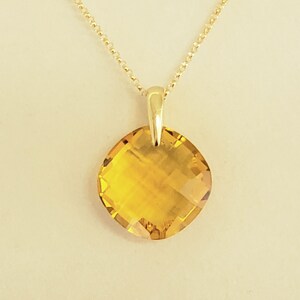Gold Faceted Crystal Semi-Round Pendant with Gold Plated Bail and 14K Gold Filled Rolo Chain and 14K Gold Filled Lobster Claw Clasp