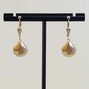 14K Gold Filled Scallop Shell Earrings with Exquisite Detailing and 14K Gold Filled Lever Backs- Studs & Hooks Also Listed