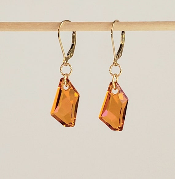 Sparkling Crystal Heart Cluster Dangle Earrings 14k Gold Filled - Golden Shade Sparkling Crystal Heart Cluster Dangle Earrings 14k Gold Filled - Golden Shade