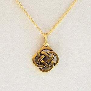 Antique Gold Celtic Knot Pendant/ Necklace and Antique 14K Gold Plated Pewter Bail with 14K Gold Filled Double Link Chain with Lobster Clasp