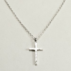 Hammered Silver Cross Pendant, or Necklace in Antique Silver Plated Nickel-Free Pewter with 925 Sterling Silver Oval Rolo Chain & Lobster