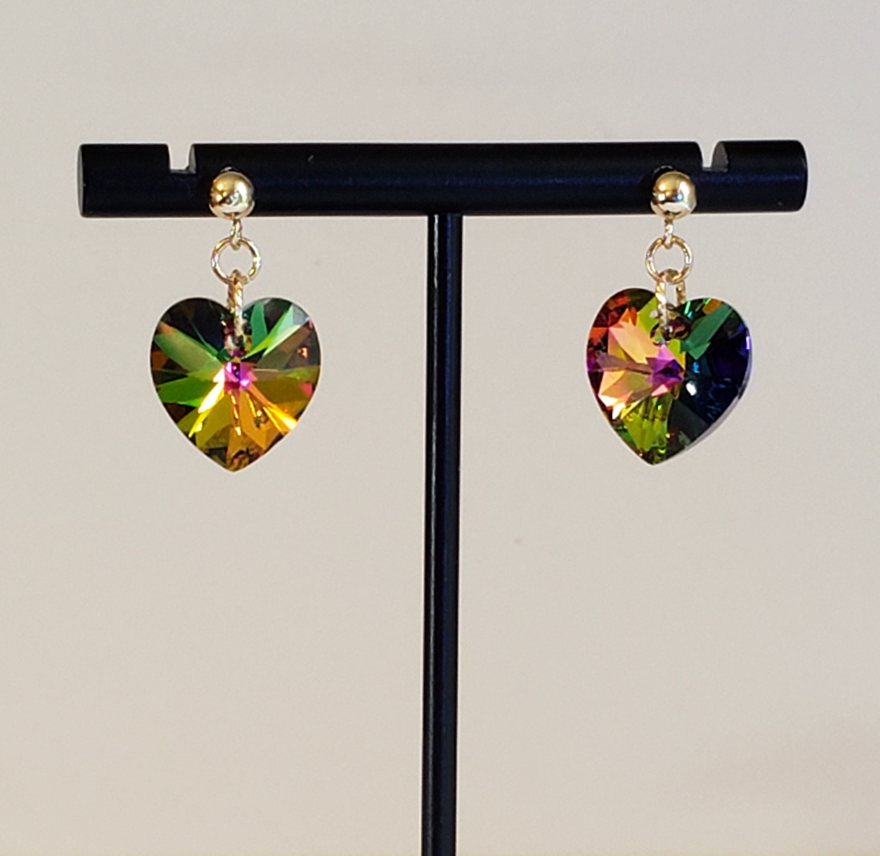 Luminous Crystal Heart Earrings in Swarovski Faceted Crystal Green