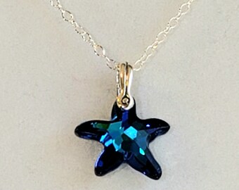 Starfish Earrings in Swarovski Faceted Bermuda Blue Crystal With