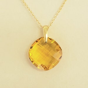 Gold Crystal Pendant, Necklace in Celestial&#39;s Round Crystal in Gold, Copper Shade with 14K Gold Filled Small Rolo Chain & Lobster Clasp