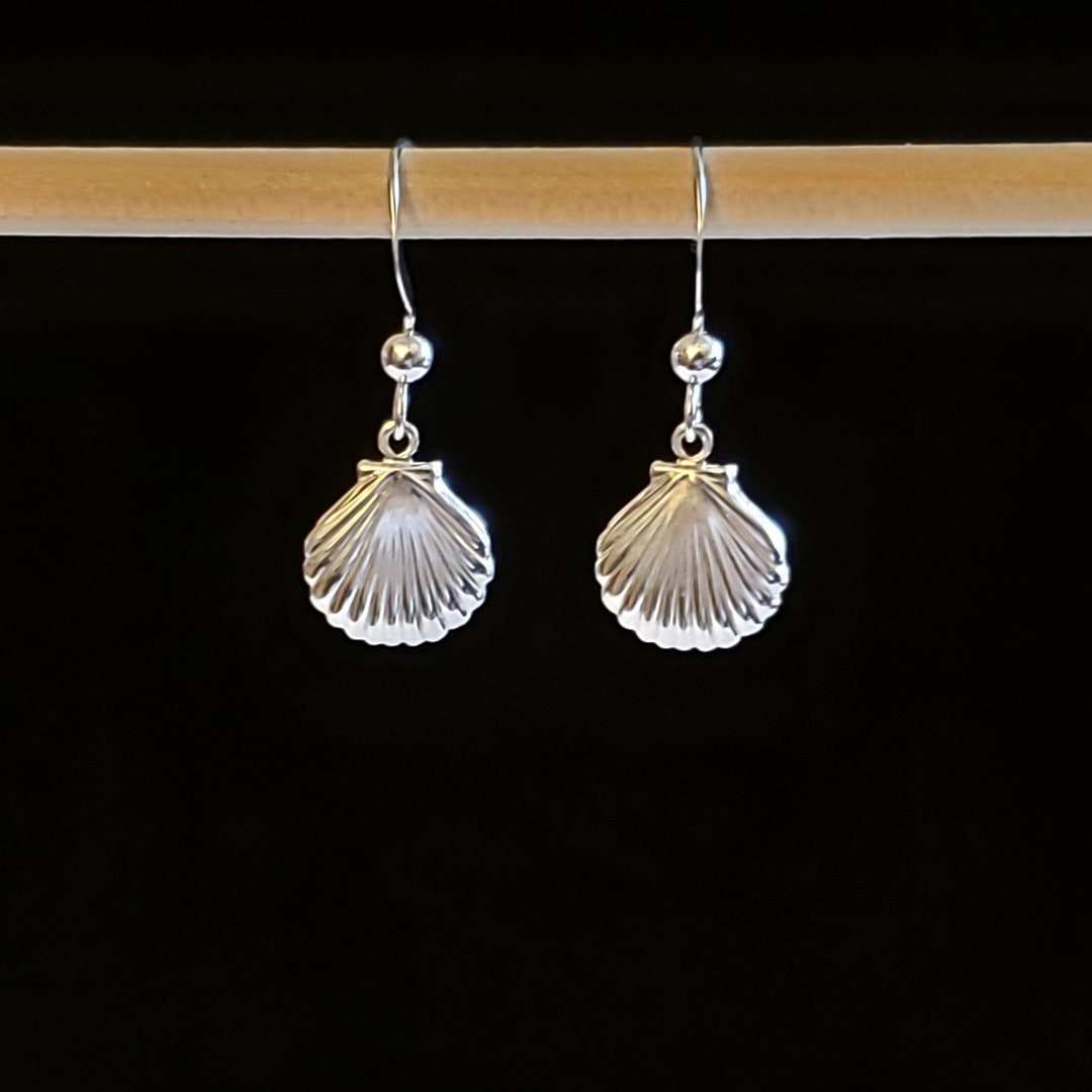 925 Sterling Silver Scallop Shell Earrings With 925 Sterling Silver ...