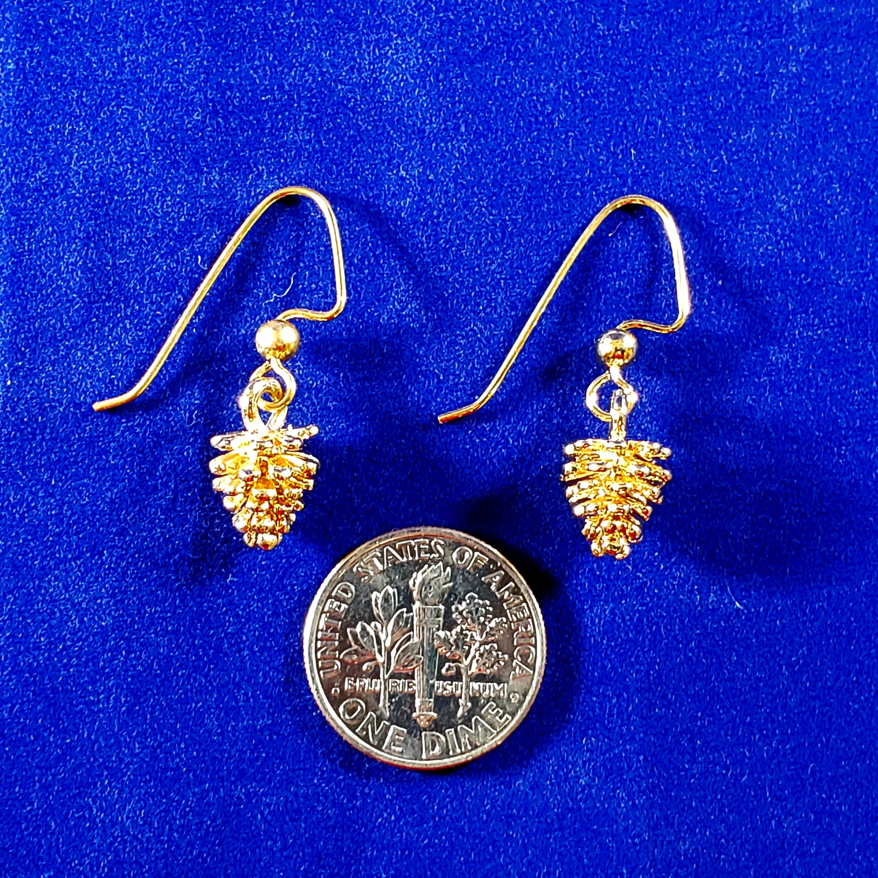 Gold Earrings Pine Cone Earrings in 14K Gold Plated Pewter Etsy