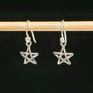 Petite Open-Cut Pentagram Star Earrings in 925 Sterling Silver with 925 Sterling Silver Bali Hook Ear Wires with Ball Ends- See Studs Listed