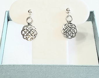 Antique 925 Sterling Silver Celtic Knot Post (Stud) Earrings with 925 Sterling Silver Post (Stud) Ear Wires and 3mm Ball Ends and Backs