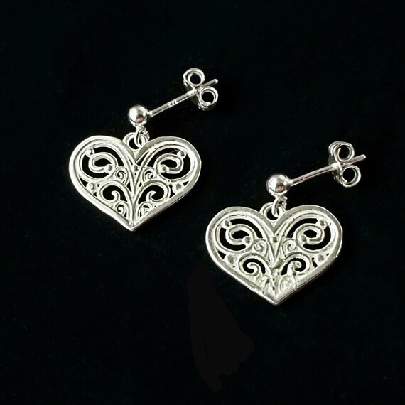 Boucles D'oreilles Cœur En Argent 925 Plaqué Or - Filigrane 1.0 Cm, Fermoir Belge - Neuf Avec étiquettes