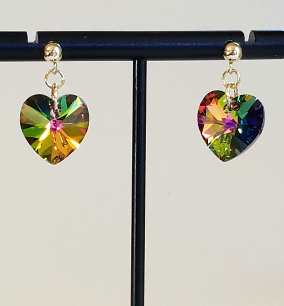 Sparkling Crystal Heart Cluster Dangle Earrings 14k Gold Filled - Golden Shade Sparkling Crystal Heart Cluster Dangle Earrings 14k Gold Filled - Golden Shade