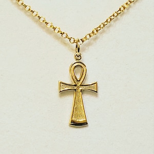 14K Gold Ankh Cross Pendant Necklace: Egyptian Jewelry