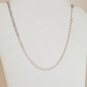 Men&#39;s Necklace Chain with Solid 925 Sterling Silver 4mm Flat Curb Chain and 925 Sterling Silver Lobster Claw Clasp