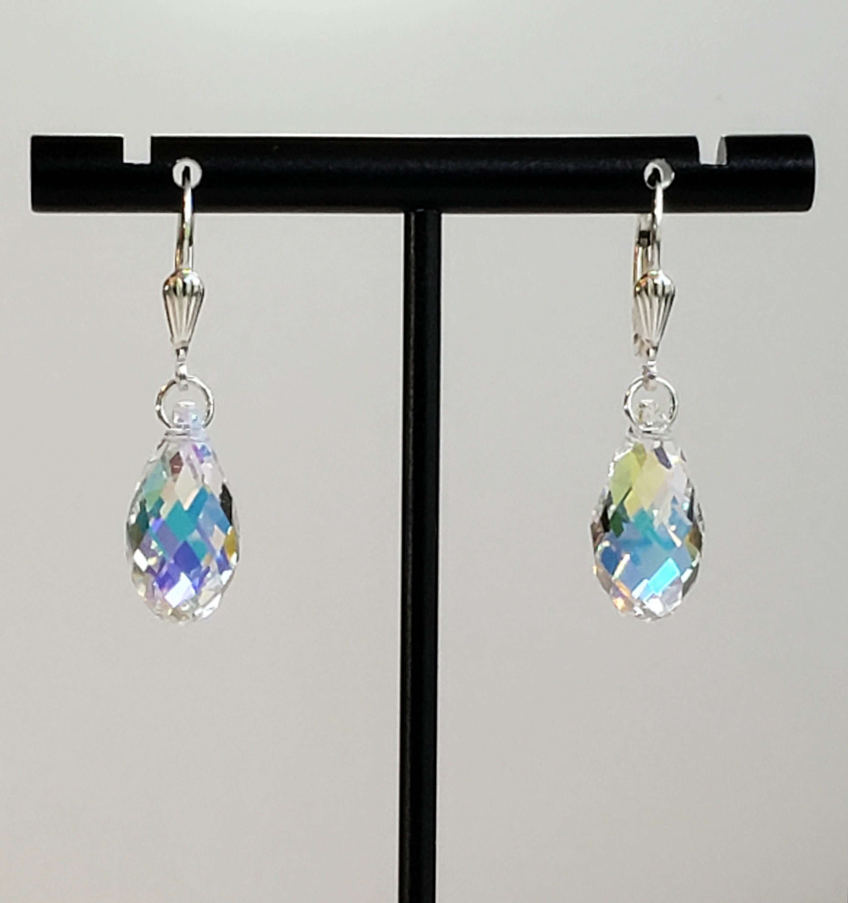 Ice clear crystal old glass drop earrings gold plated lever back