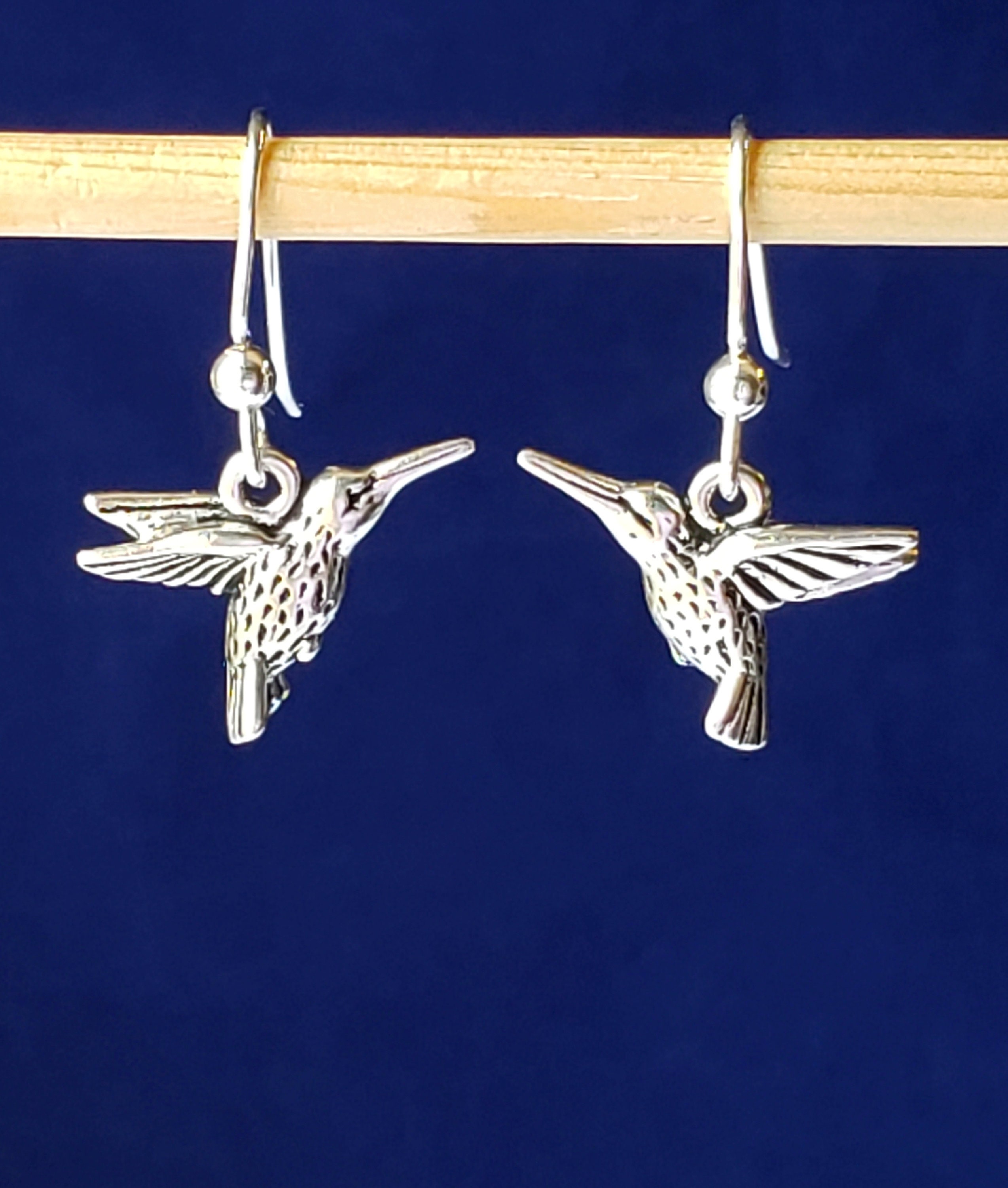 Hummingbird Earrings in Antique 925 Sterling Silver Plated Etsy