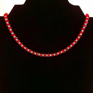 Red and White Crystal Beaded Necklace in Swarovski Faceted Briolette Crystals with Antique 925 Sterling Silver Hook and Eye Clasp