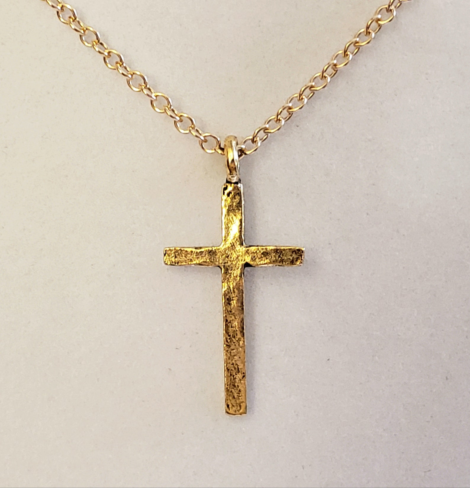 Men's Hammered Gold Cross Pendant or Necklace in Antique Etsy
