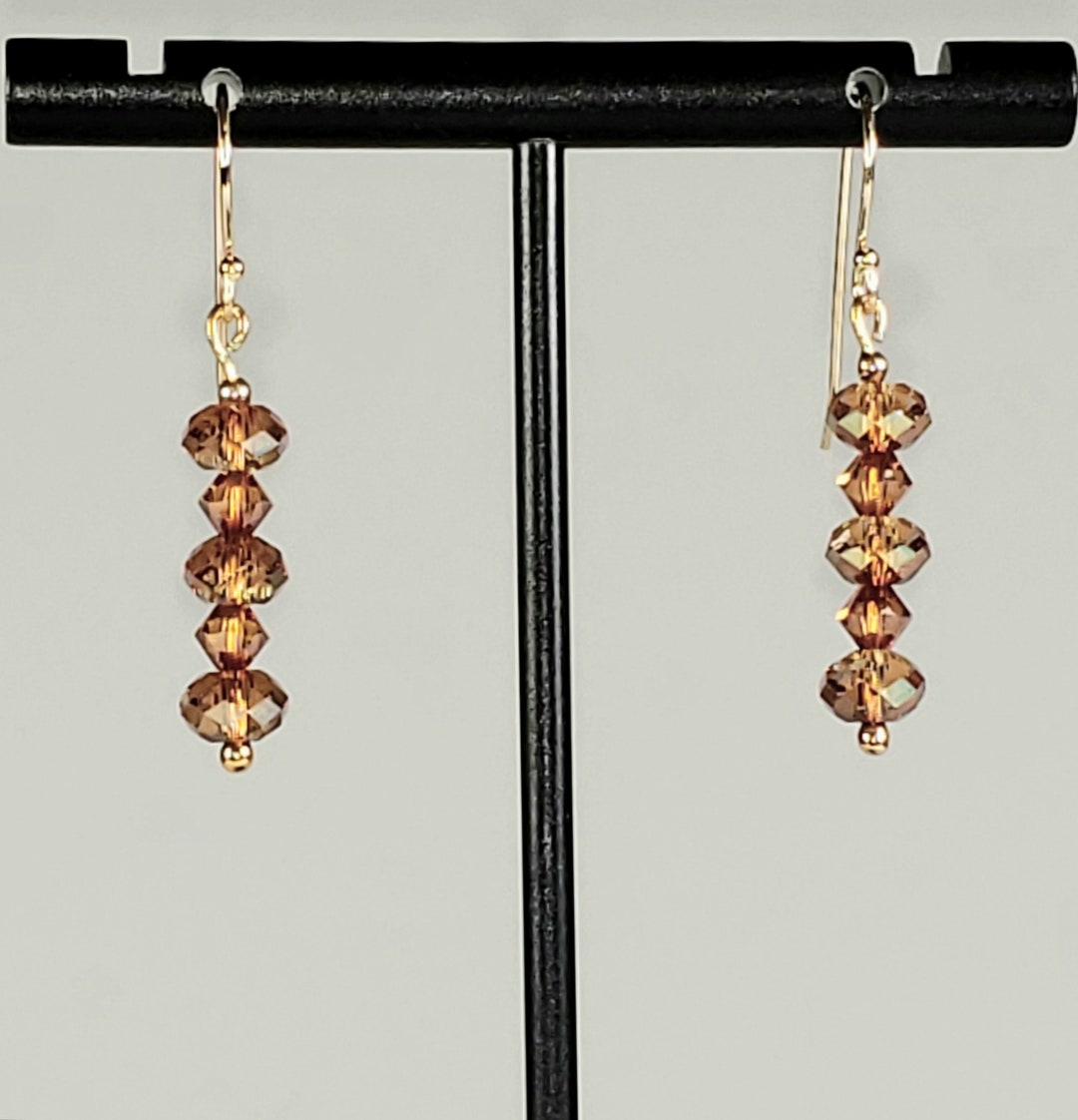 Copper Earrings in Swarowski Crystal Briolettes/bicones With 14K Gold ...