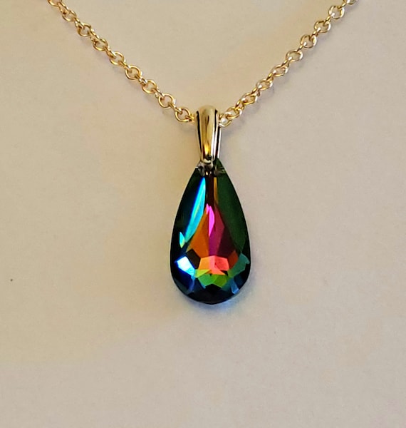 Men's Green Swarovski Pendant, or Necklace, in Crystal