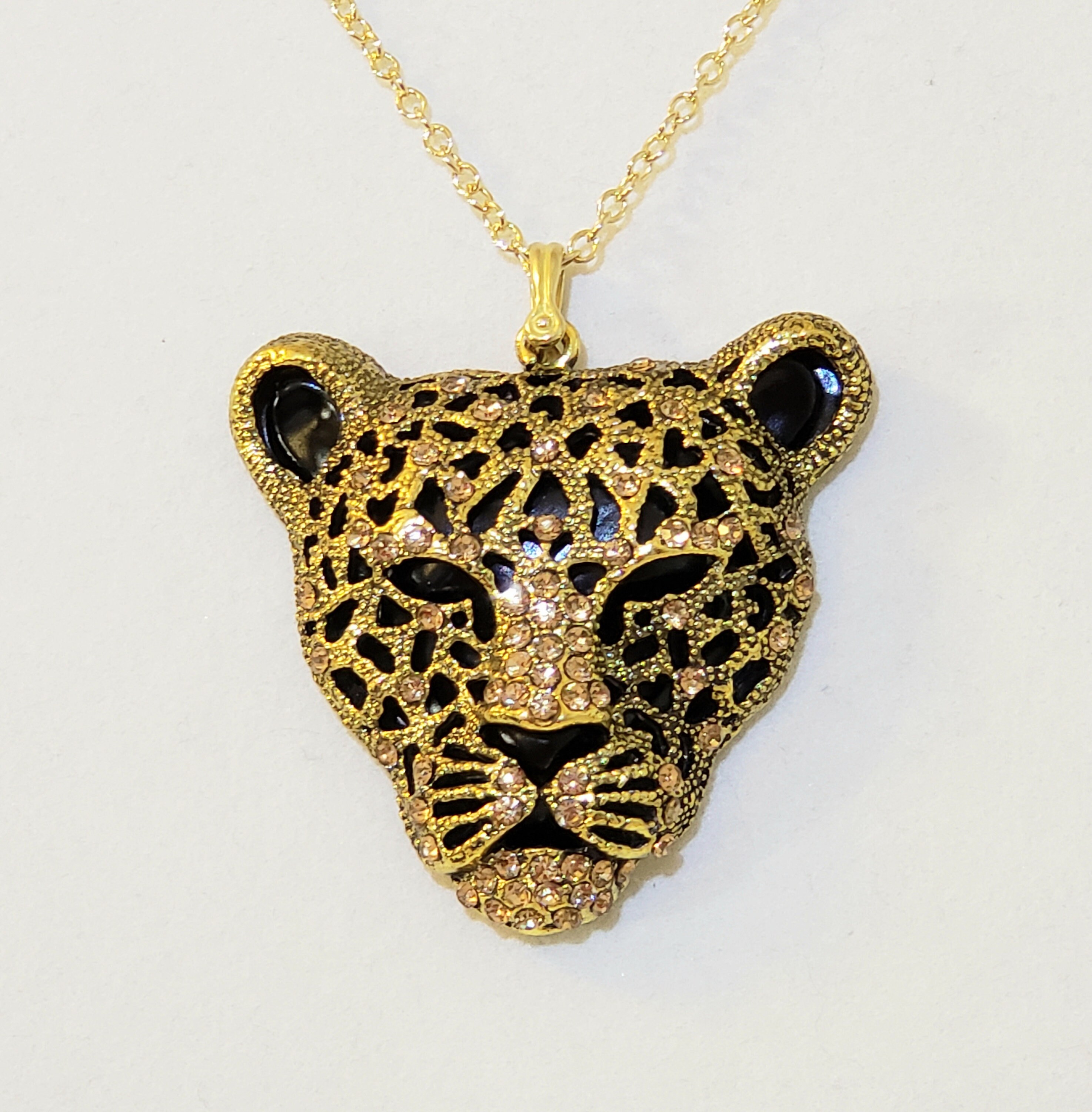 Men's Black Panther Pendant, or Necklace, Bright Gold Rhinestones cubic  Zirconia, Gold Plated Brass Bail, 14K Gold Filled Cable Chain - Etsy