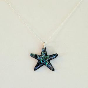 Paua Shell Starfish Pendant, Necklace in Blue, Turquoise, Green, Black with 925 Sterling Silver Oval Cable Chain "Paua Starfish Pendant" image 3