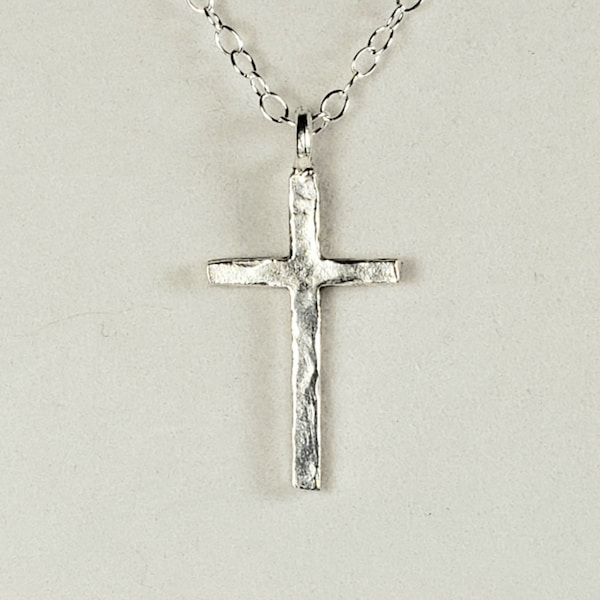 Hammered Silver Cross Pendant, or Necklace in Antique Silver Plated Nickel-Free Pewter with 925 Sterling Silver Oval Cable Chain & Lobster