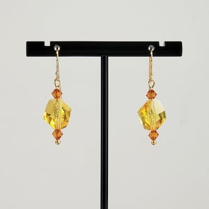 Bright Yellow Earrings in Swarovski Cosmic Crystal Sunflower & Tangerine Shades with 14K Gold Filled Hook Wires &quot;Cosmic Crystal Sunflower&quot;