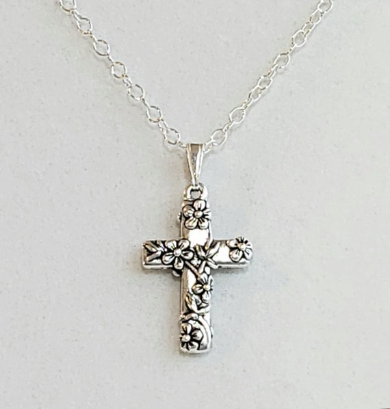 Floral cross deals necklace