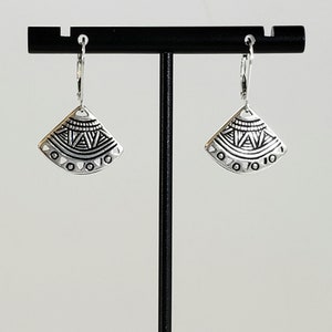 Antique 925 Sterling Silver Plated Pewter Ethnic Fan Earrings with 925 Sterling Silver Lever Backs with Secure Locks image 3