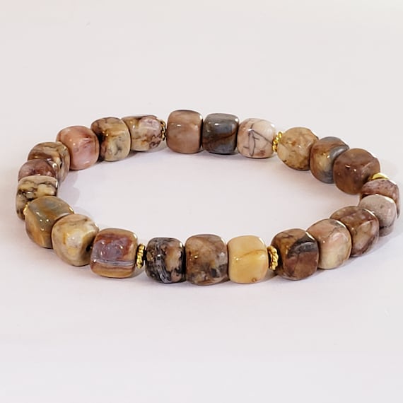 Mens Stretch Bracelet with Shell Heishi and Varied Color Jasper Mens Stretch Bracelet with Shell Heishi and Varied Color Jasper