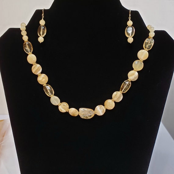Citrine & Yellow Calcite Beaded Gemstone Jewelry Set With - Etsy