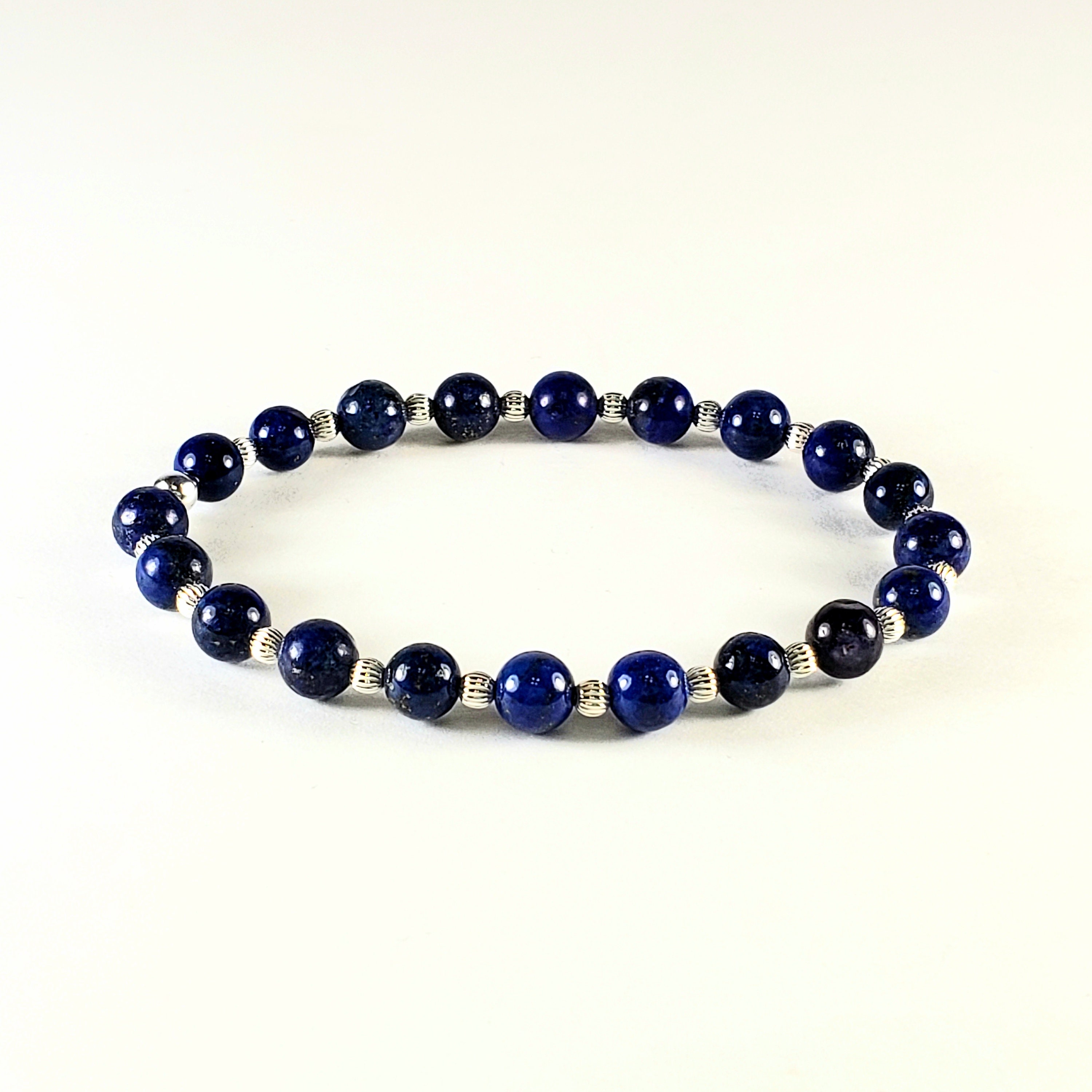 Lapis Lazuli Beaded Gemstone Stretch Bracelet in Lapis Lazuli | Etsy