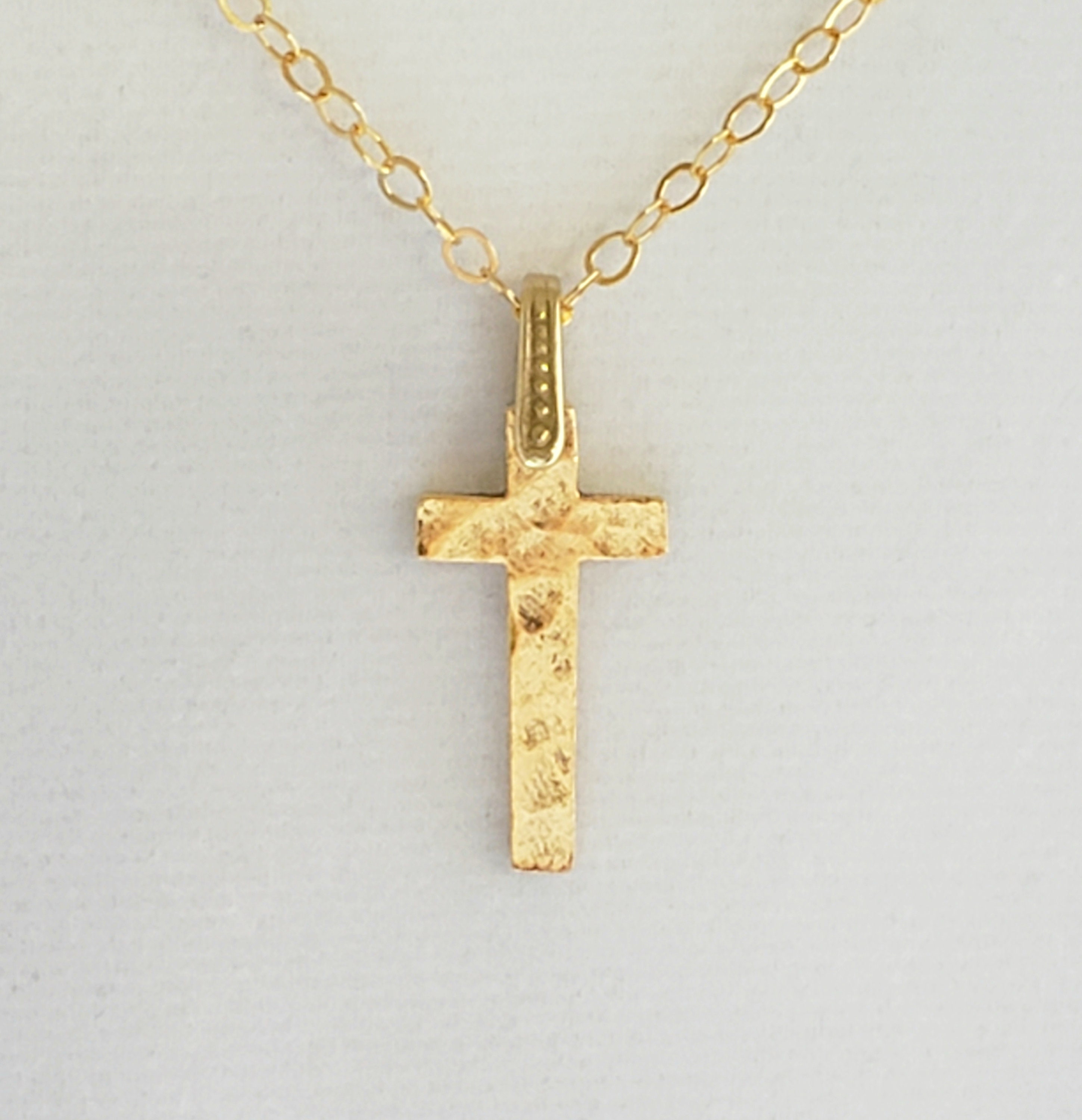 Hammered Gold Cross Pendant or Necklace 