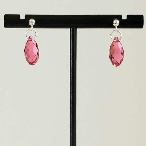 Indian Pink Earrings in Swarovski Faceted 13mm Teardrops with 925 Sterling Silver Posts (Studs) & 3mm Ball Ends "Indian Pink Teardrops"