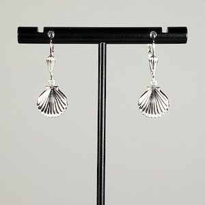 925 Sterling Silver Scallop Shell Earrings with 925 Sterling Silver Lever Backs with Seashell Detailing - Studs & Hooks also Listed