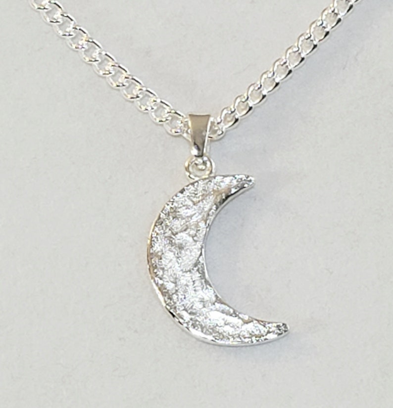 Hammered Silver Crescent Moon Pendant, or Necklace in 925 Sterling ...