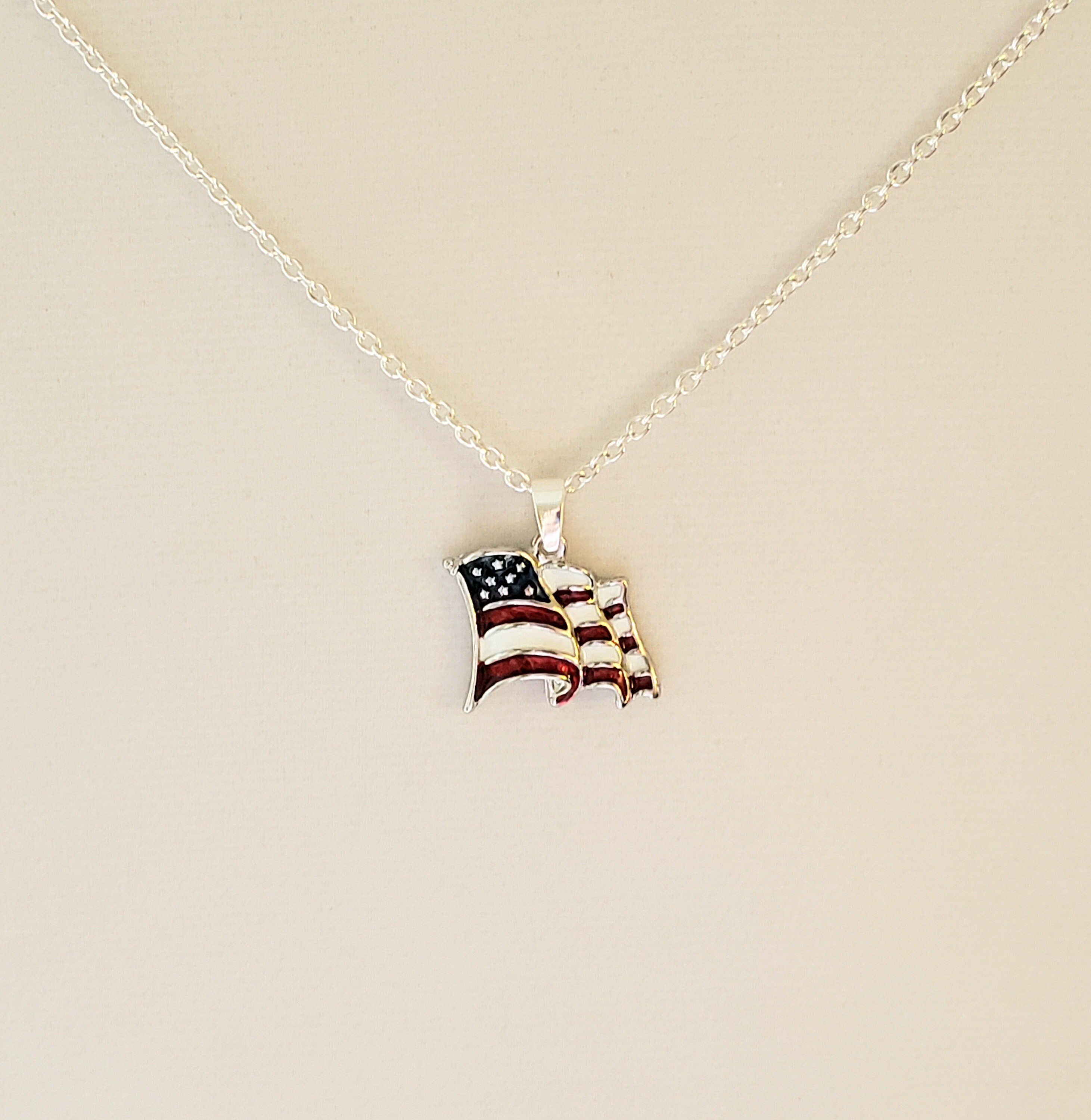 American Flag Pendant Necklace in Silver Trimmed Plated Etsy