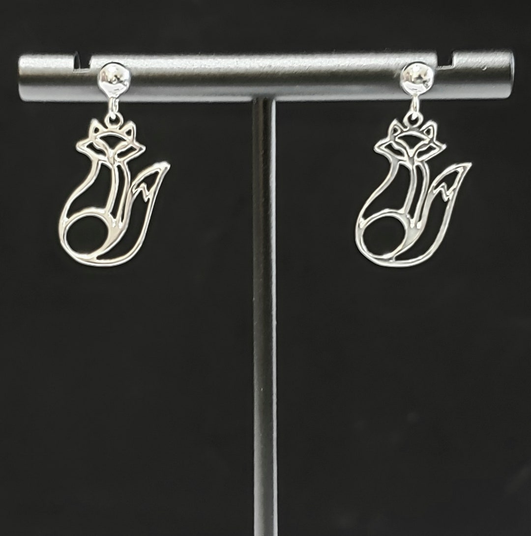 Silver Fox - Orecchini A Perno Argento 925 A Forma Di Volpe, Pieghevoli, Per Donna, Lobo