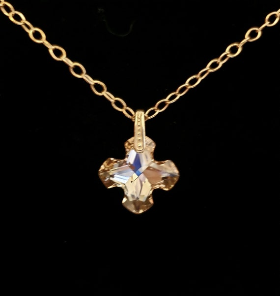 Gold Greek Cross Pendant Necklace In Swarovski Crystal Golden - Greek Cross Pendant Necklace Gold Greek Cross Pendant Necklace In Swarovski Crystal Golden - Greek Cross Pendant Necklace
