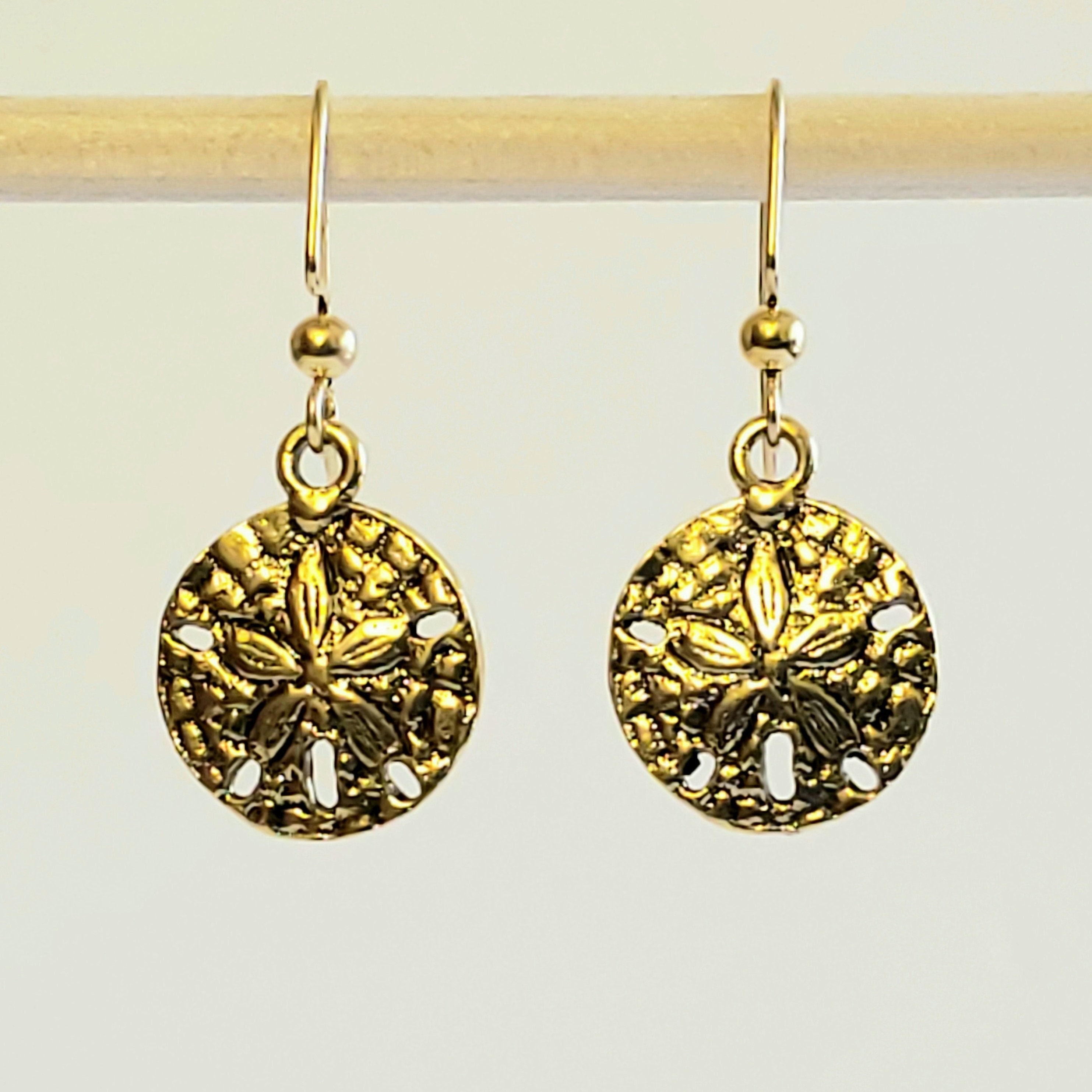 Antique Gold Plated Sand Dollar Earrings in Textured Etsy