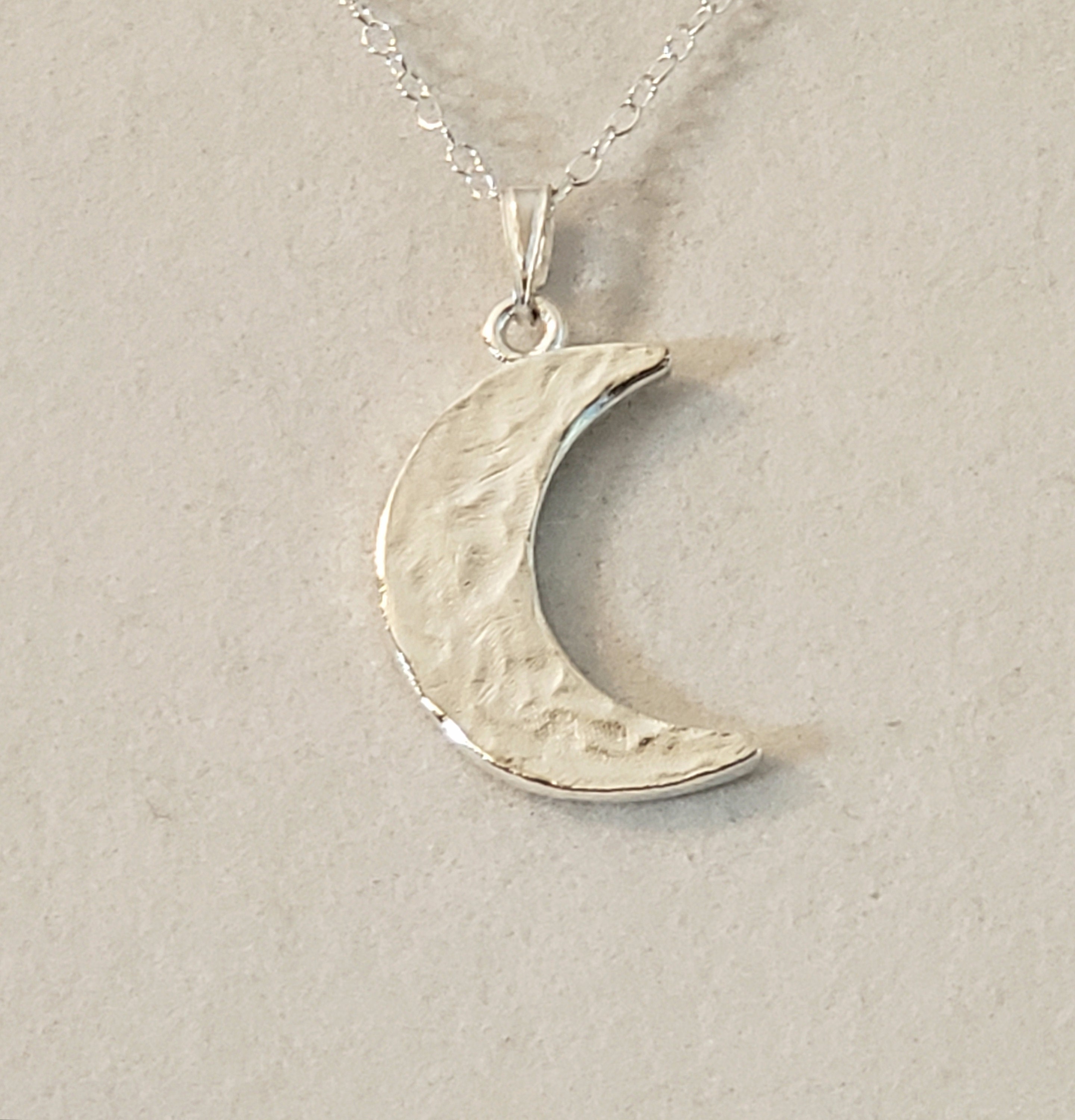 Hammered Silver Crescent Moon Pendant, or Necklace in 925 Sterling ...