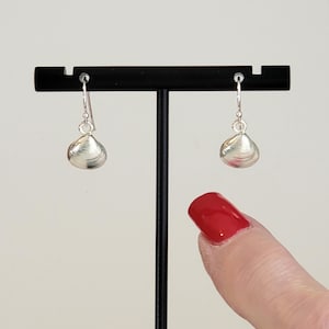 Silver Clam Shell Earrings in 925 Sterling Silver Plated Brass with Realistic Texture & 925 Sterling Silver Bali Hook Ear Wires