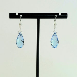 Aquamarine Blue Earrings in Crystal Passion's Faceted 13mm Teardrop  Earrings with 925 Sterling Silver Lever Backs with Shell Detailing