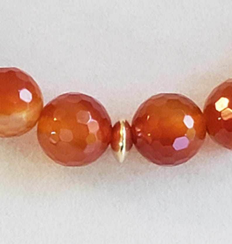 Red Carnelian Beaded Gemstone Necklace with 14K Gold Filled Saucer Accent Beads and Gold Plated Pewter Hook & Eye Clasp image 3
