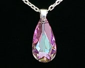 Swarovski Moondrop Cut Crystal Pendant Necklace in Light Multi-Color Vitrail with 925 Sterling Silver Bail and Diamond Cut Cable Chain