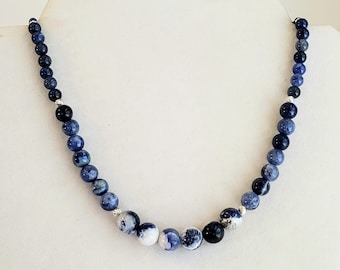 Lapis Lazuli & Sodalite Beaded Gemstone Necklace, 925 Sterling Silver Beads and 925 Sterling Silver EZ Hook/Eye Clasp. See Sets, Earrings