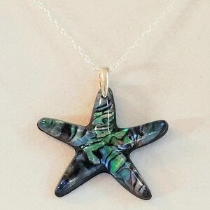 Paua Shell Starfish Pendant, Necklace in Blue, Turquoise, Green, Black with 925 Sterling Silver Oval Cable Chain "Paua Starfish Pendant" image 4