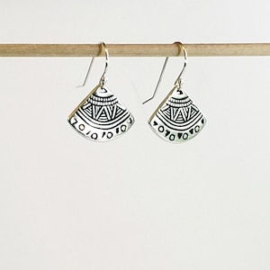 Antique 925 Sterling Silver Plated Pewter Ethnic Fan Earrings with 925 Sterling Silver Lever Backs with Secure Locks image 5