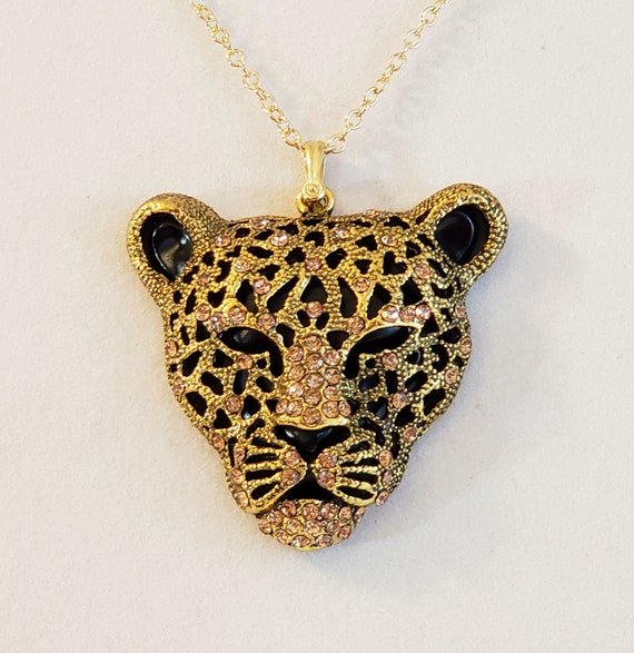 Men's Black Panther Pendant, or Necklace, Bright Gold